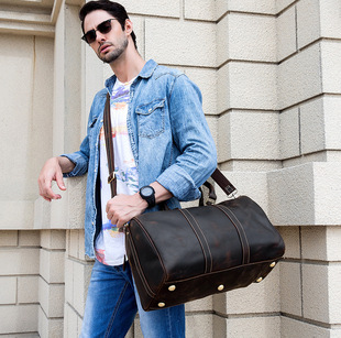 Men's Real-Leather Traveling Bag Black Gym Bag with Shoe Position Cylinder Handbag Top Layer Cowhide Messenger Bag Bucket Bag Men's Real-Leather Traveling Bag Black Gym Bag with Shoe Position Cylinder Handbag Top Layer Cowhide Messenger Bag Bucket Bag