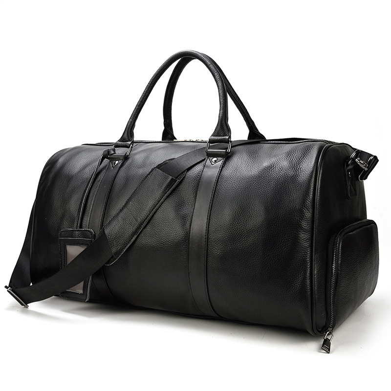 Men's Real-Leather Traveling Bag Black Gym Bag with Shoe Position Cylinder Handbag Top Layer Cowhide Messenger Bag Bucket Bag Men's Real-Leather Traveling Bag Black Gym Bag with Shoe Position Cylinder Handbag Top Layer Cowhide Messenger Bag Bucket Bag