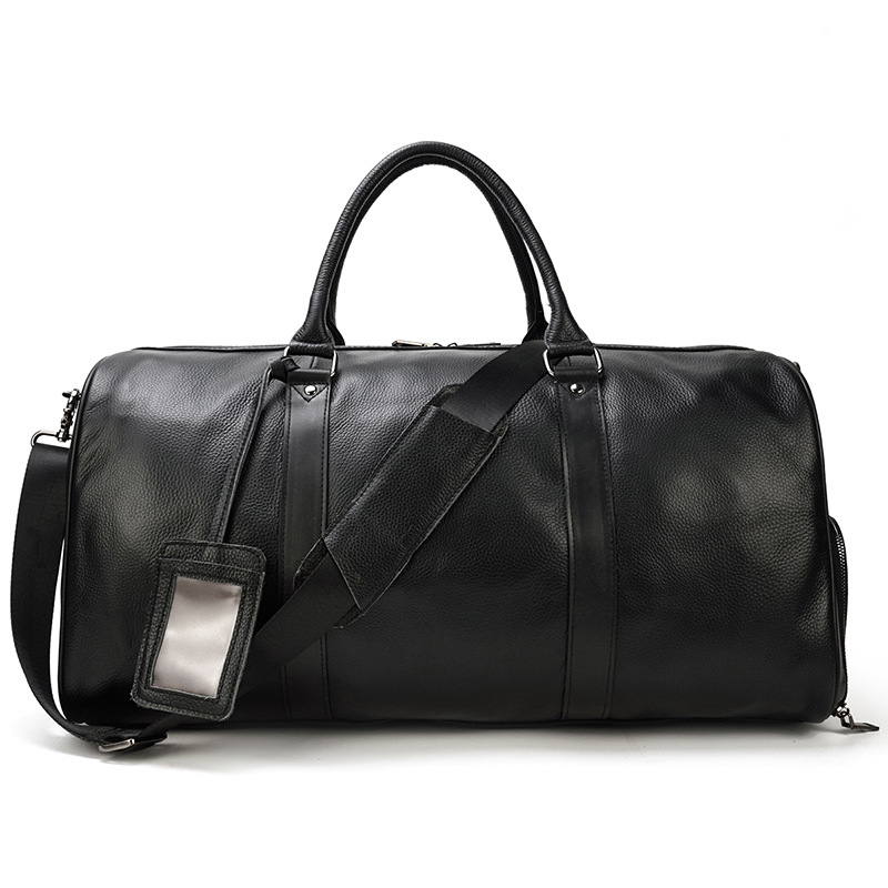 Men's Real-Leather Traveling Bag Black Gym Bag with Shoe Position Cylinder Handbag Top Layer Cowhide Messenger Bag Bucket Bag Men's Real-Leather Traveling Bag Black Gym Bag with Shoe Position Cylinder Handbag Top Layer Cowhide Messenger Bag Bucket Bag