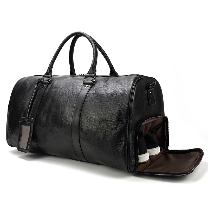 Men's Real-Leather Traveling Bag Black Gym Bag with Shoe Position Cylinder Handbag Top Layer Cowhide Messenger Bag Bucket Bag Men's Real-Leather Traveling Bag Black Gym Bag with Shoe Position Cylinder Handbag Top Layer Cowhide Messenger Bag Bucket Bag