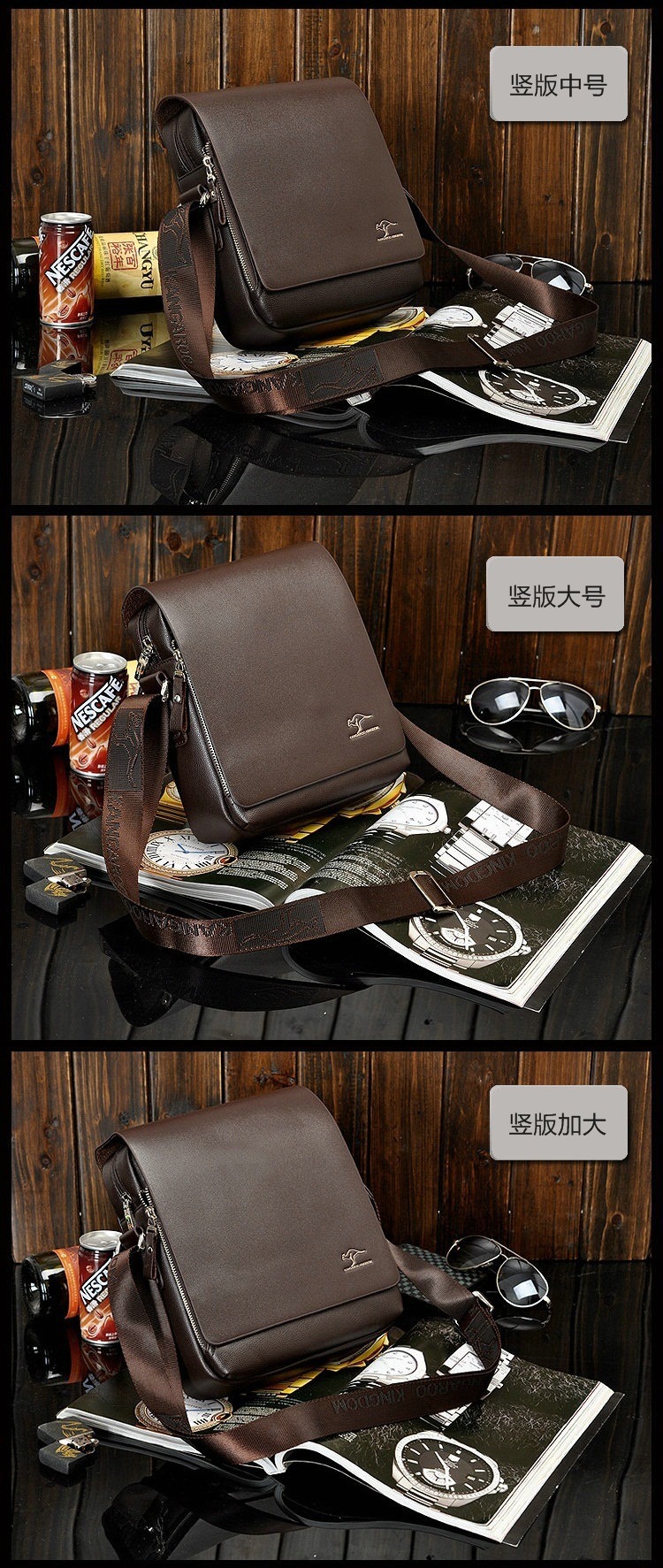 Cross-Border New Kangaroo Men's Real-Leather Bag Men's Messenger Bag Shoulder Bag Verticle Leather Men's Business Casual Bag