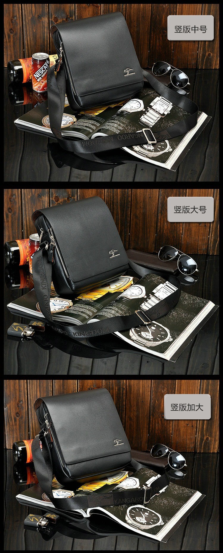 Cross-Border New Kangaroo Men's Real-Leather Bag Men's Messenger Bag Shoulder Bag Verticle Leather Men's Business Casual Bag
