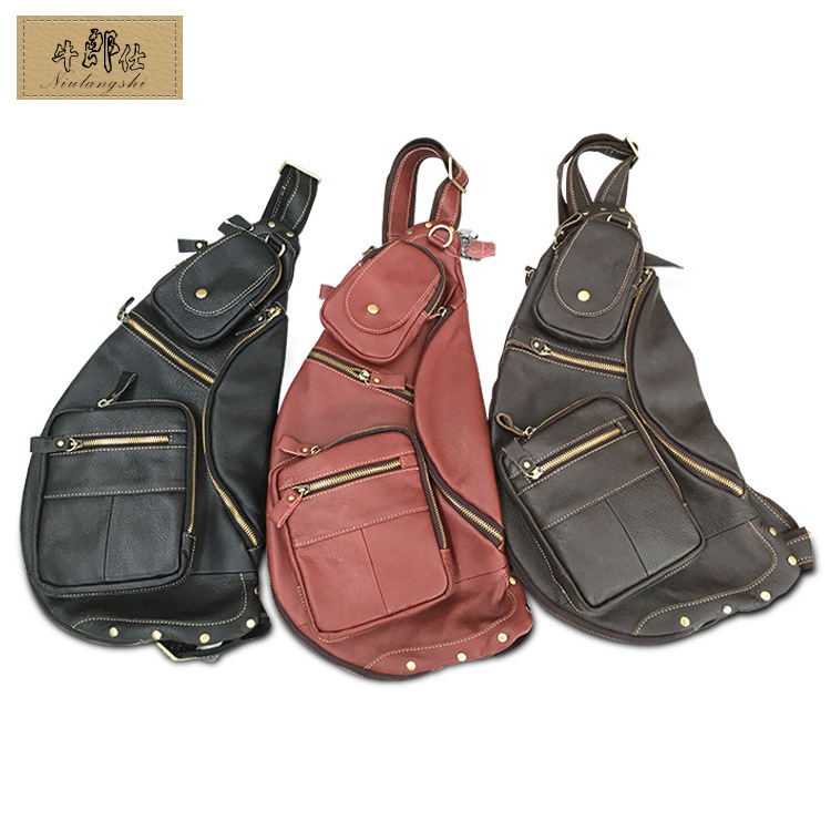 2020 Foreign Trade Popular Style Retro Men&#039;s Sports Men&#039;s Real-Leather Bag Chest Bag Men&#039;s Multi-Functional Outdoor Crossbody Shoulder Bag