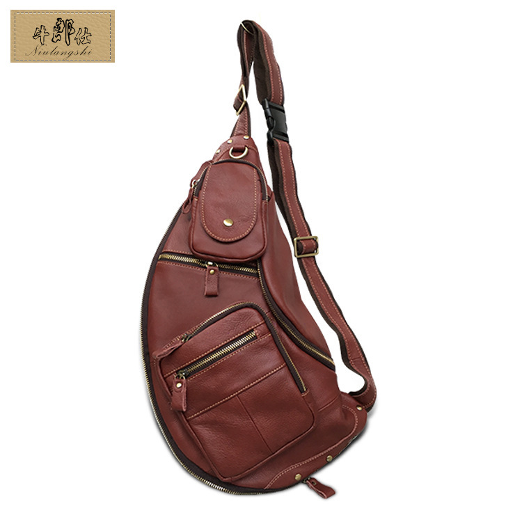 2020 Foreign Trade Popular Style Retro Men&#039;s Sports Men&#039;s Real-Leather Bag Chest Bag Men&#039;s Multi-Functional Outdoor Crossbody Shoulder Bag