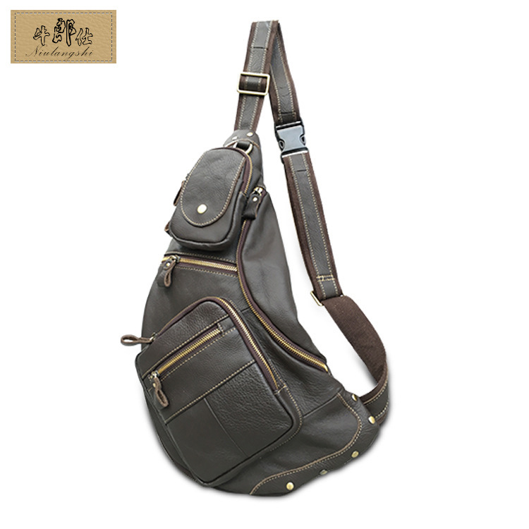 2020 Foreign Trade Popular Style Retro Men&#039;s Sports Men&#039;s Real-Leather Bag Chest Bag Men&#039;s Multi-Functional Outdoor Crossbody Shoulder Bag