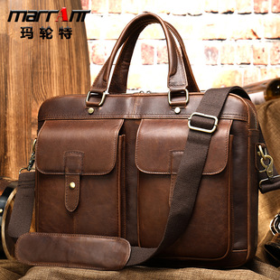 Cross-Border Supply 2020 Men's Real-Leather Bag Vintage Business Men's Briefcase Handbag Leather One-Shoulder Crossbody Bag for Men