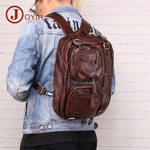 New Men's Real-Leather Bag Korean Style Fashion Casual Men's Backpack First Layer Cowhide Black Computer Backpack