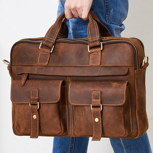 New Men's Real-Leather Bag Korean Style Fashion Casual Men's Backpack First Layer Cowhide Black Computer Backpack