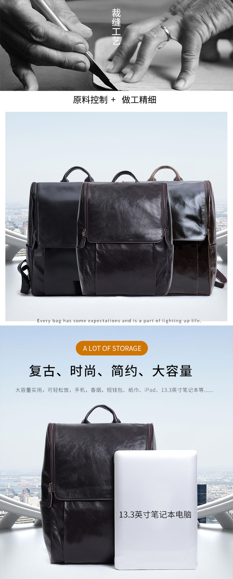 New Men's Real-Leather Bag Korean Style Fashion Casual Men's Backpack First Layer Cowhide Black Computer Backpack