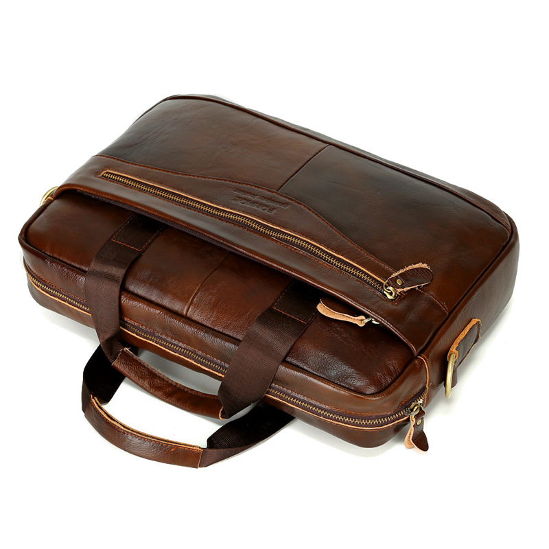 Cross-Border Men&#039;s Real-Leather Bag Briefcase Cowhide Men&#039;s Horizontal Briefcase Men&#039;s Handbag Factory Direct Sales