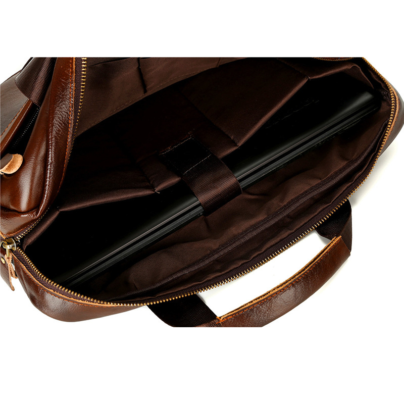 Cross-Border Men&#039;s Real-Leather Bag Briefcase Cowhide Men&#039;s Horizontal Briefcase Men&#039;s Handbag Factory Direct Sales