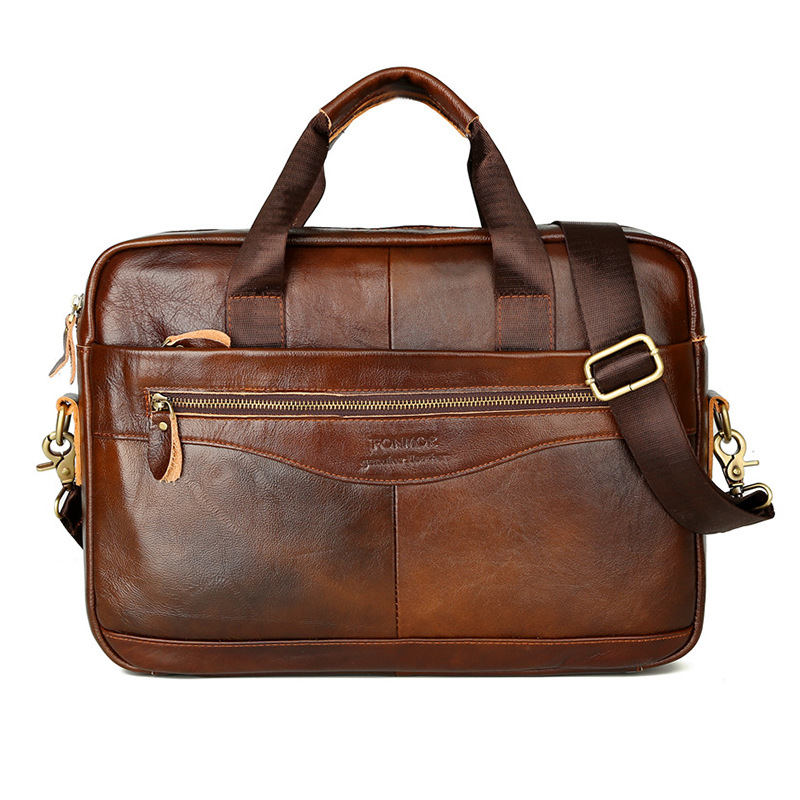 Cross-Border Men&#039;s Real-Leather Bag Briefcase Cowhide Men&#039;s Horizontal Briefcase Men&#039;s Handbag Factory Direct Sales