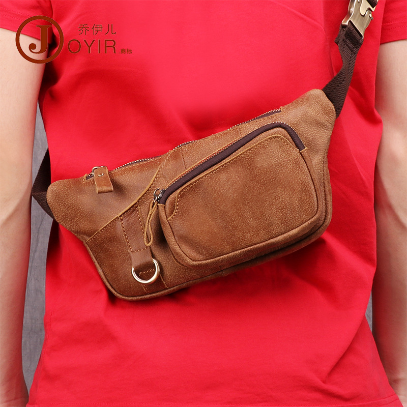 Factory Wholesale Men&#039;s Belt Bag Korean Multi-Functional Outdoor Waist Chest Bag Shoulder Sports Bag Matte Leather Men&#039;s Real-Leather Bag