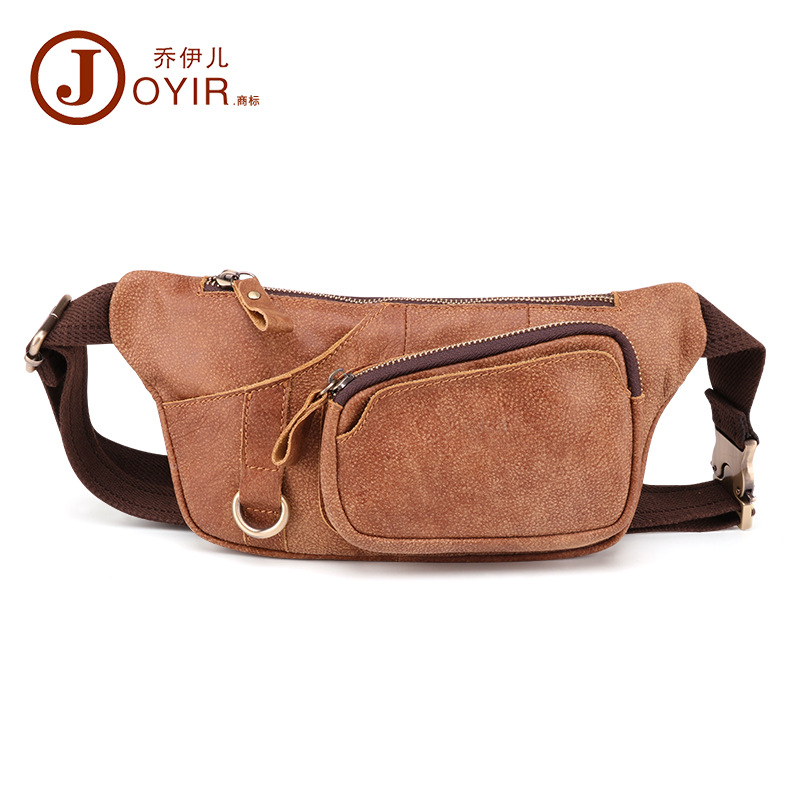 Factory Wholesale Men&#039;s Belt Bag Korean Multi-Functional Outdoor Waist Chest Bag Shoulder Sports Bag Matte Leather Men&#039;s Real-Leather Bag