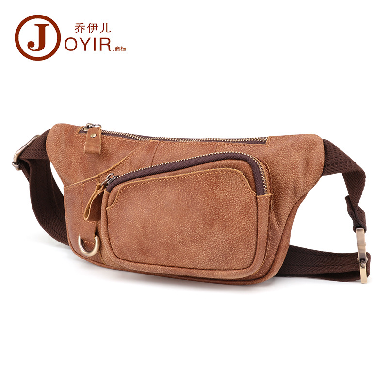 Factory Wholesale Men&#039;s Belt Bag Korean Multi-Functional Outdoor Waist Chest Bag Shoulder Sports Bag Matte Leather Men&#039;s Real-Leather Bag
