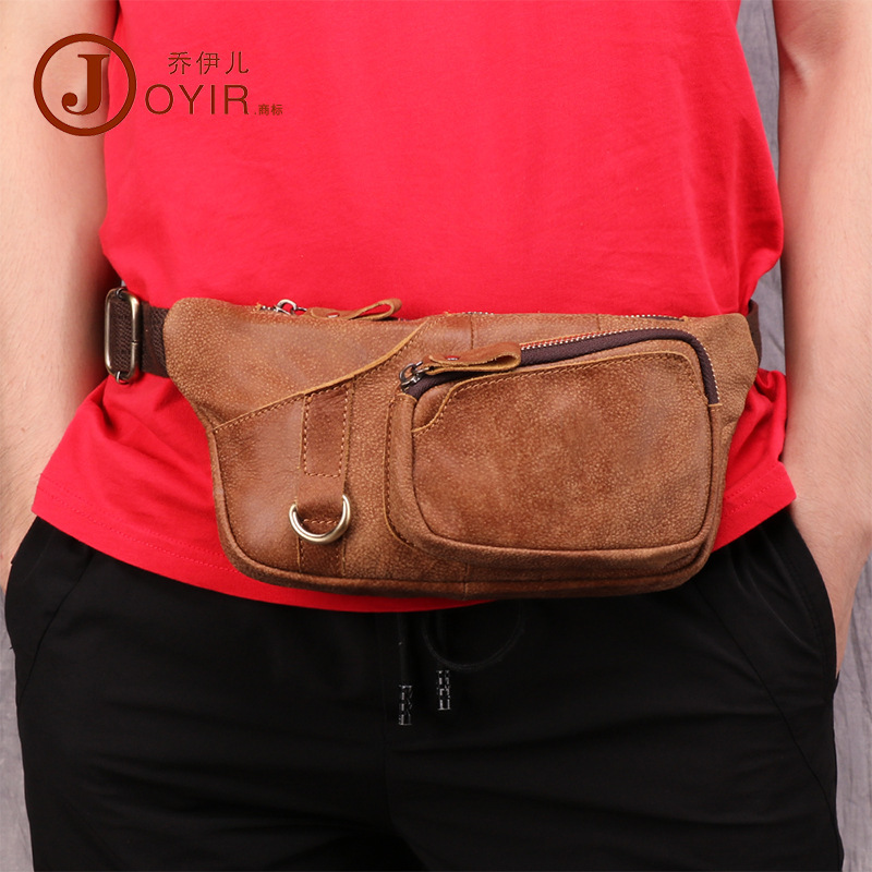 Factory Wholesale Men&#039;s Belt Bag Korean Multi-Functional Outdoor Waist Chest Bag Shoulder Sports Bag Matte Leather Men&#039;s Real-Leather Bag