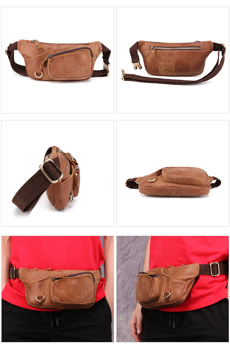 Factory Wholesale Men's Belt Bag Korean Multi-Functional Outdoor Waist Chest Bag Shoulder Sports Bag Matte Leather Men's Real-Leather Bag Factory Wholesale Men's Belt Bag Korean Multi-Functional Outdoor Waist Chest Bag Shoulder Sports Bag Matte Leather Men's Real-Leather Bag