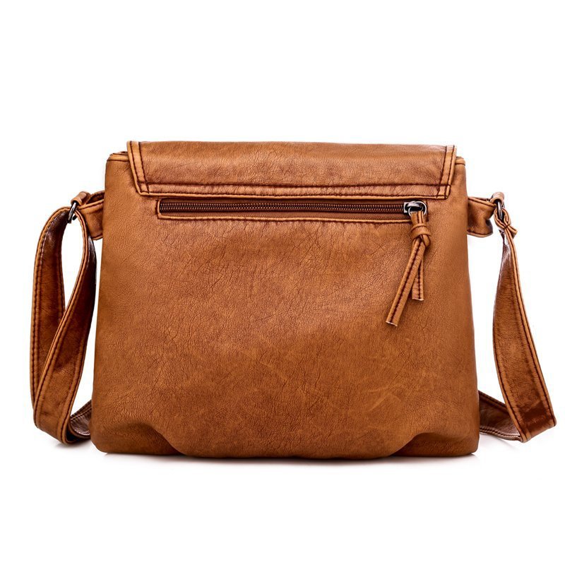 Foreign Trade Soft Leather Women&#039;s Bag European and American Retro Real Washed Leather Women&#039;s Shoulder Bag Large Capacity Middle-Aged Mother Bag Small Square Bag