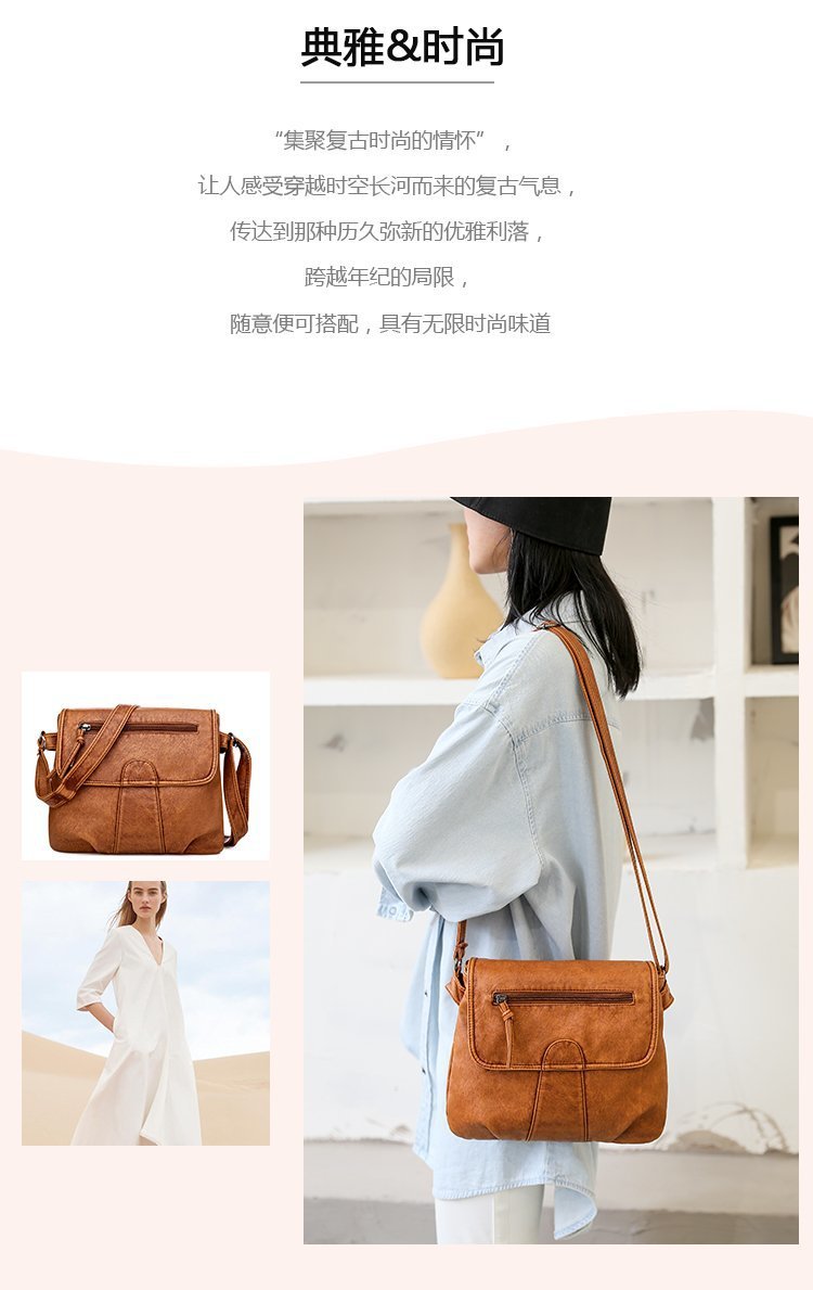 Foreign Trade Soft Leather Women's Bag European and American Retro Real Washed Leather Women's Shoulder Bag Large Capacity Middle-Aged Mother Bag Small Square Bag Foreign Trade Soft Leather Women's Bag European and American Retro Real Washed Leather Women's Shoulder Bag Large Capacity Middle-Aged Mother Bag Small Square Bag