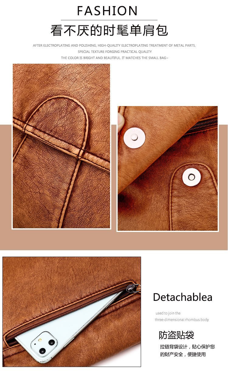 Foreign Trade Soft Leather Women's Bag European and American Retro Real Washed Leather Women's Shoulder Bag Large Capacity Middle-Aged Mother Bag Small Square Bag Foreign Trade Soft Leather Women's Bag European and American Retro Real Washed Leather Women's Shoulder Bag Large Capacity Middle-Aged Mother Bag Small Square Bag