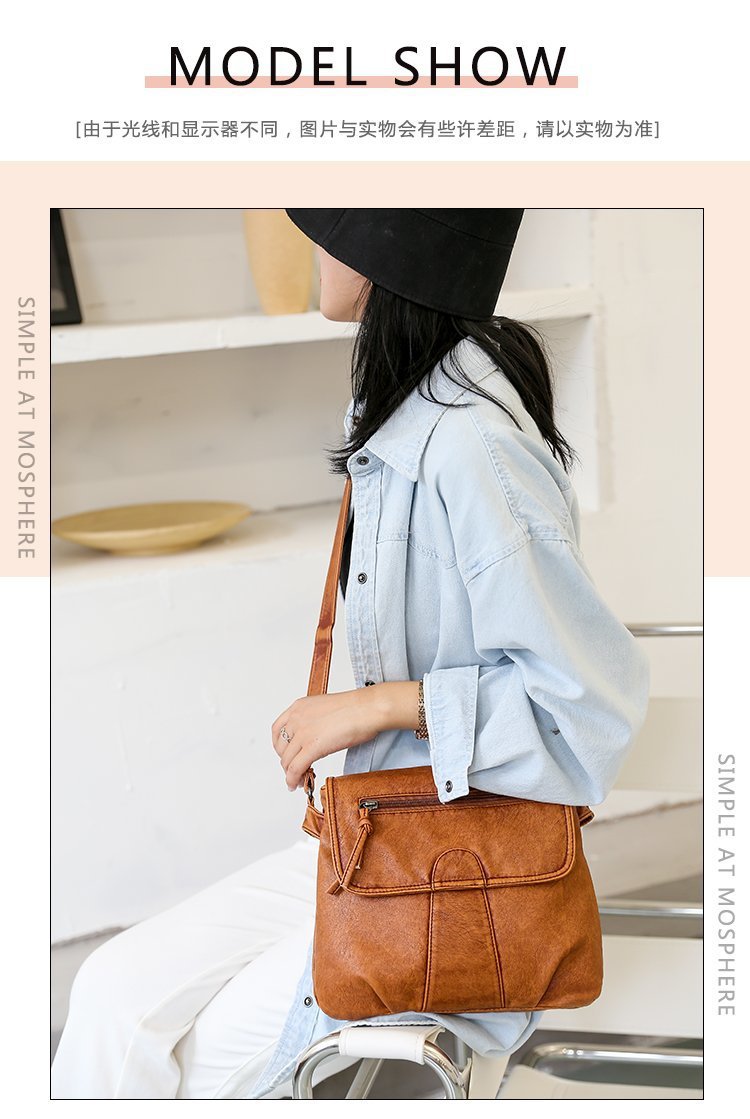 Foreign Trade Soft Leather Women's Bag European and American Retro Real Washed Leather Women's Shoulder Bag Large Capacity Middle-Aged Mother Bag Small Square Bag Foreign Trade Soft Leather Women's Bag European and American Retro Real Washed Leather Women's Shoulder Bag Large Capacity Middle-Aged Mother Bag Small Square Bag