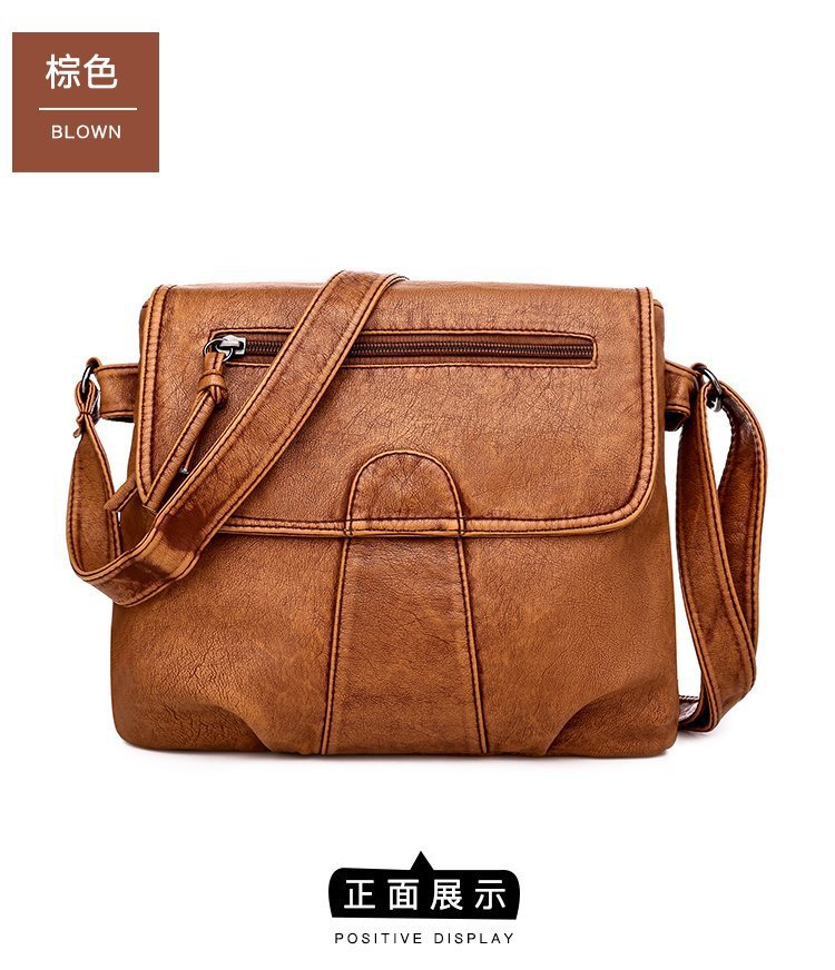 Foreign Trade Soft Leather Women's Bag European and American Retro Real Washed Leather Women's Shoulder Bag Large Capacity Middle-Aged Mother Bag Small Square Bag Foreign Trade Soft Leather Women's Bag European and American Retro Real Washed Leather Women's Shoulder Bag Large Capacity Middle-Aged Mother Bag Small Square Bag