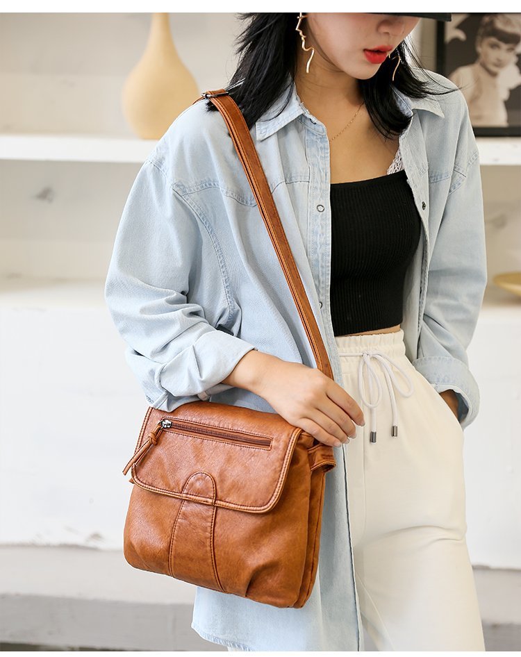 Foreign Trade Soft Leather Women's Bag European and American Retro Real Washed Leather Women's Shoulder Bag Large Capacity Middle-Aged Mother Bag Small Square Bag Foreign Trade Soft Leather Women's Bag European and American Retro Real Washed Leather Women's Shoulder Bag Large Capacity Middle-Aged Mother Bag Small Square Bag