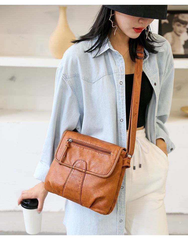 Foreign Trade Soft Leather Women's Bag European and American Retro Real Washed Leather Women's Shoulder Bag Large Capacity Middle-Aged Mother Bag Small Square Bag Foreign Trade Soft Leather Women's Bag European and American Retro Real Washed Leather Women's Shoulder Bag Large Capacity Middle-Aged Mother Bag Small Square Bag