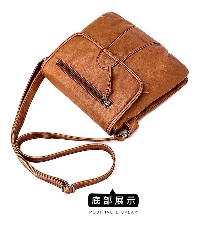 Foreign Trade Soft Leather Women's Bag European and American Retro Real Washed Leather Women's Shoulder Bag Large Capacity Middle-Aged Mother Bag Small Square Bag Foreign Trade Soft Leather Women's Bag European and American Retro Real Washed Leather Women's Shoulder Bag Large Capacity Middle-Aged Mother Bag Small Square Bag