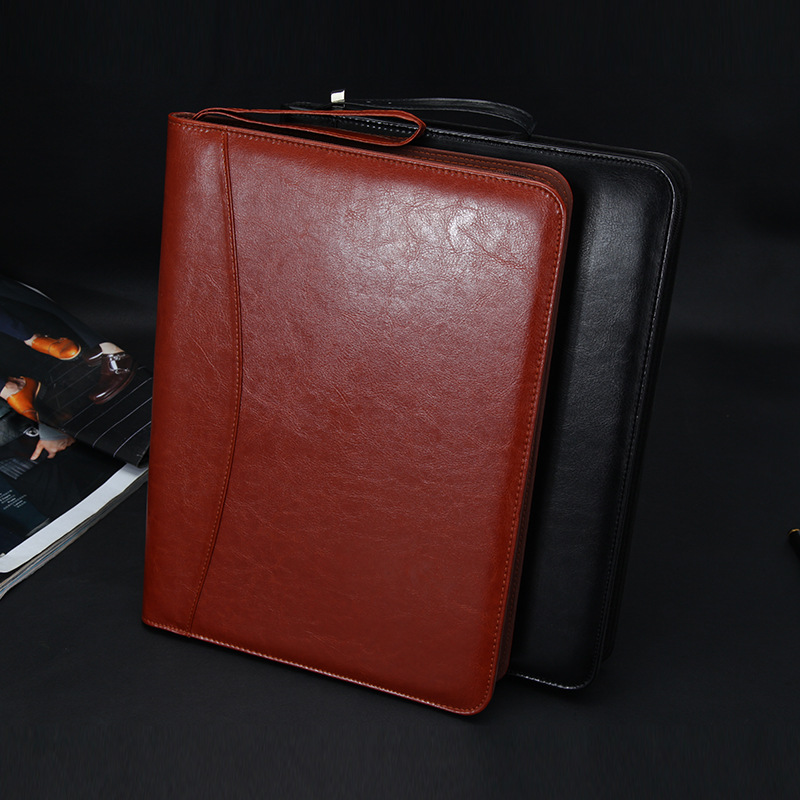 Business Real Estate Key Case A4 File Package Multi-Functional Leather Large Capacity Zipper Delivery Bag Customization
