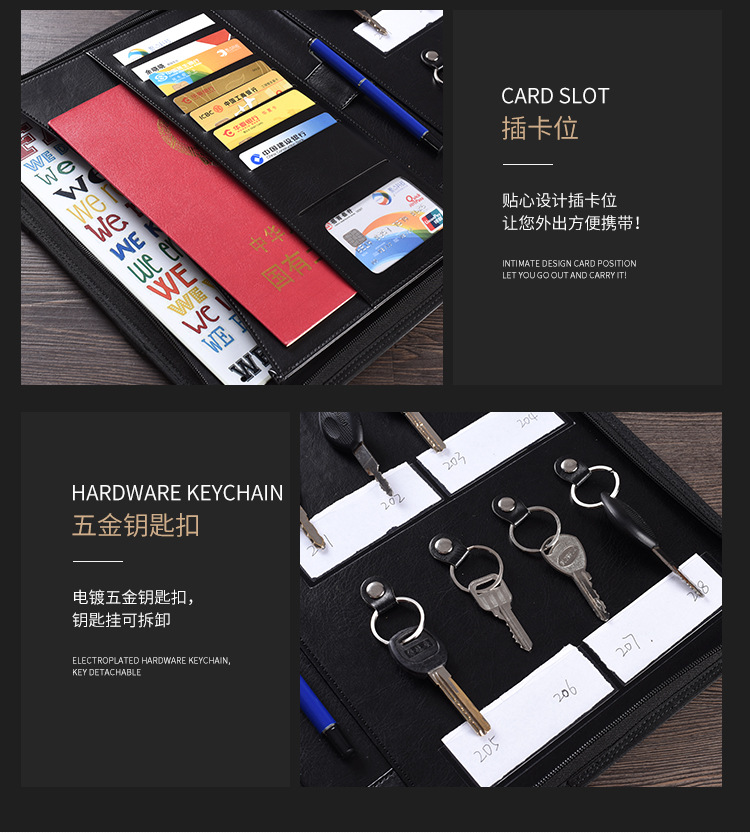 Business Real Estate Key Case A4 File Package Multi-Functional Leather Large Capacity Zipper Delivery Bag Customization