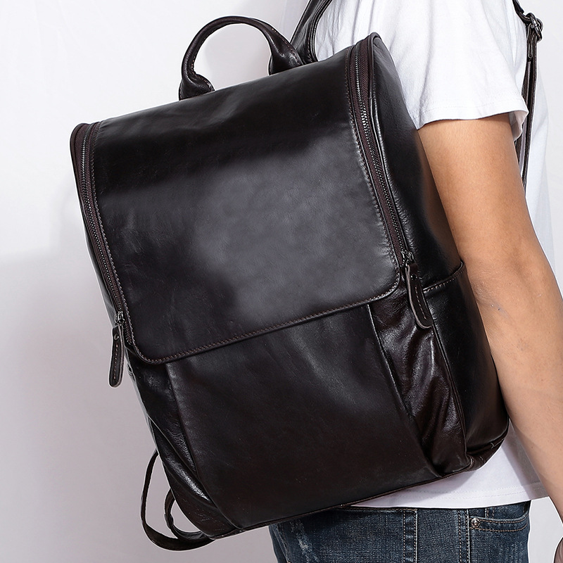 New Men&#039;s Real-Leather Bag Korean Style Fashion Casual Men&#039;s Backpack First Layer Cowhide Black Computer Backpack
