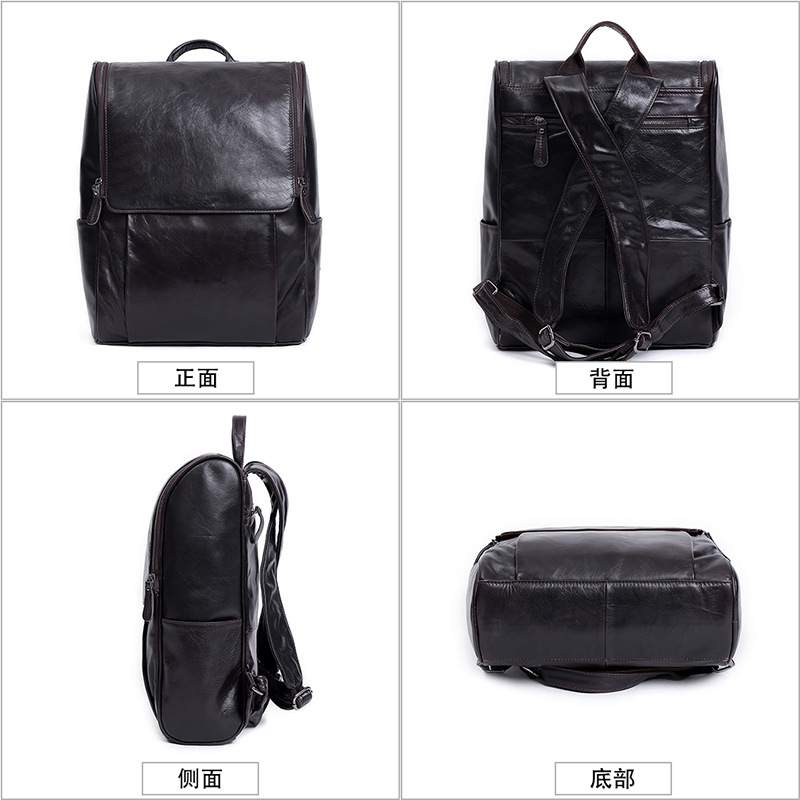 New Men&#039;s Real-Leather Bag Korean Style Fashion Casual Men&#039;s Backpack First Layer Cowhide Black Computer Backpack