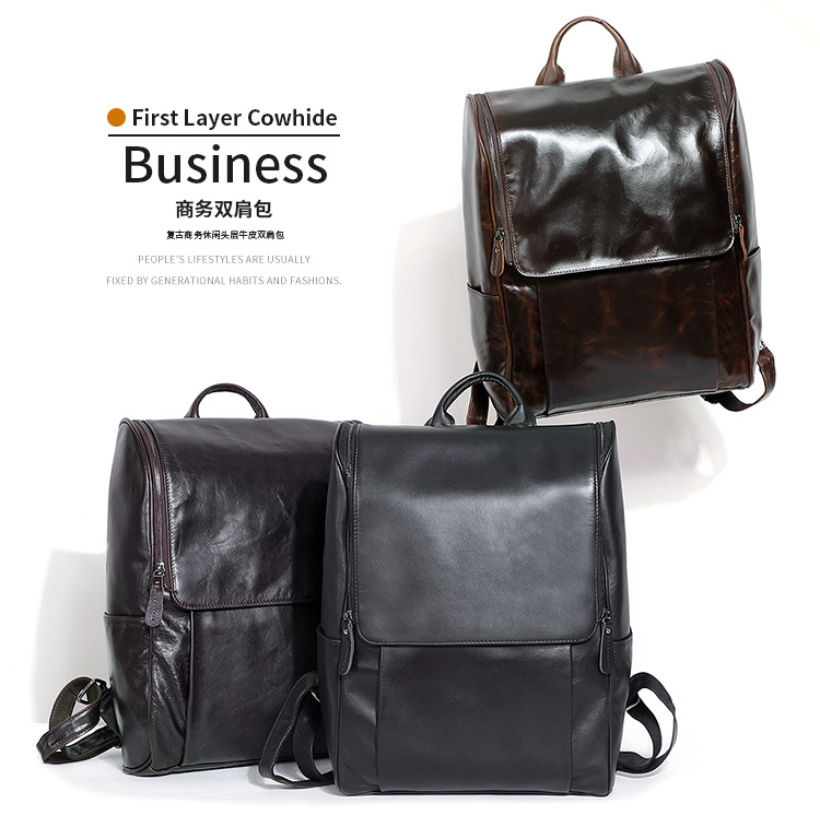 New Men's Real-Leather Bag Korean Style Fashion Casual Men's Backpack First Layer Cowhide Black Computer Backpack
