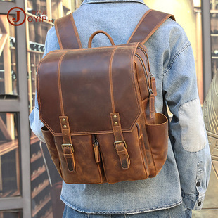 New Men's Real-Leather Bag Korean Style Fashion Casual Men's Backpack First Layer Cowhide Black Computer Backpack