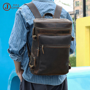 New Men's Real-Leather Bag Korean Style Fashion Casual Men's Backpack First Layer Cowhide Black Computer Backpack