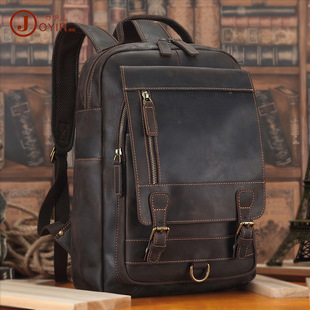 New Men's Real-Leather Bag Korean Style Fashion Casual Men's Backpack First Layer Cowhide Black Computer Backpack