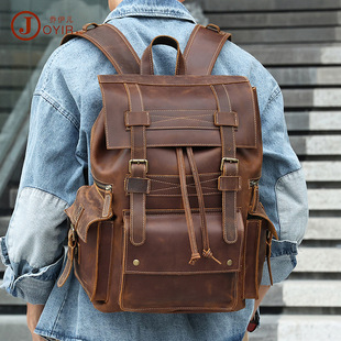 New Men's Real-Leather Bag Korean Style Fashion Casual Men's Backpack First Layer Cowhide Black Computer Backpack