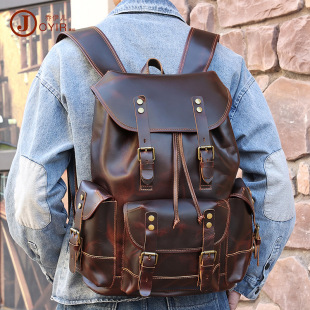 New Men's Real-Leather Bag Korean Style Fashion Casual Men's Backpack First Layer Cowhide Black Computer Backpack