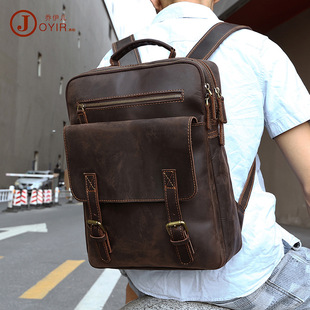 New Men's Real-Leather Bag Korean Style Fashion Casual Men's Backpack First Layer Cowhide Black Computer Backpack