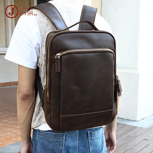 New Men's Real-Leather Bag Korean Style Fashion Casual Men's Backpack First Layer Cowhide Black Computer Backpack