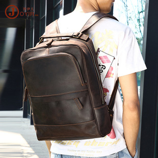 New Men's Real-Leather Bag Korean Style Fashion Casual Men's Backpack First Layer Cowhide Black Computer Backpack