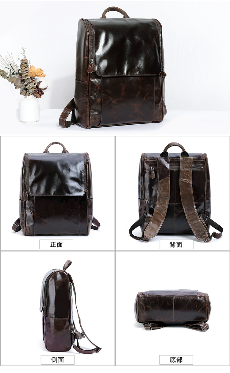 New Men's Real-Leather Bag Korean Style Fashion Casual Men's Backpack First Layer Cowhide Black Computer Backpack