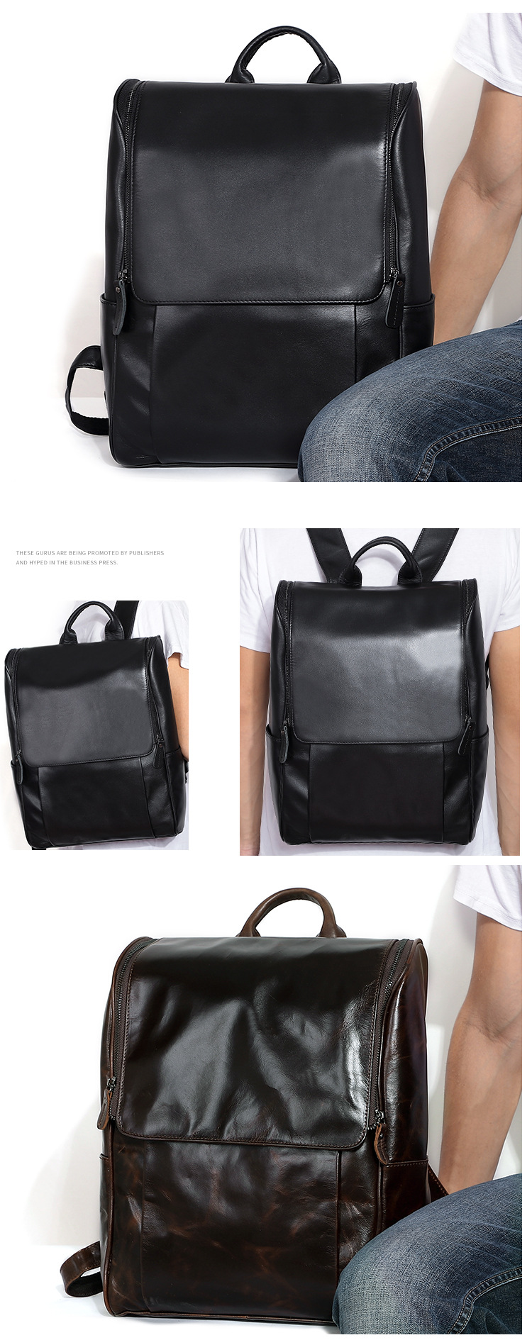New Men's Real-Leather Bag Korean Style Fashion Casual Men's Backpack First Layer Cowhide Black Computer Backpack