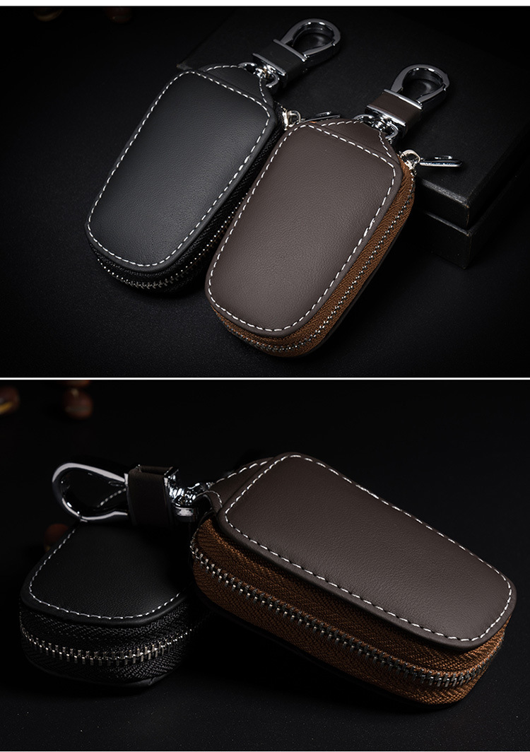 Universal Real Leather Key Bag Men and Women Modified Zipper Universal Remote Control Smart Key Car Protective Case