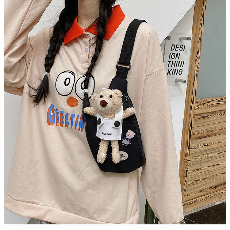 Cute Bear Simple Canvas Bag Girl Ins Lightweight Crossbody Bag 2021 New Japanese Style Student Sports Chest Bag