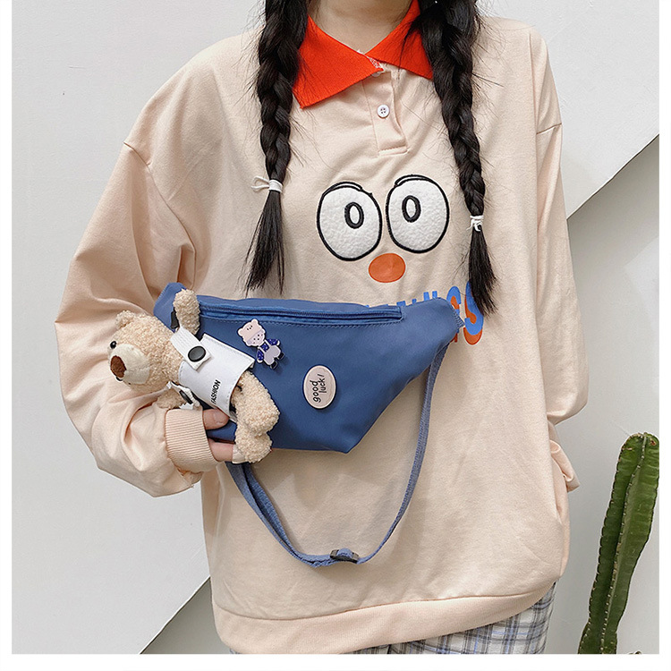 Cute Bear Simple Canvas Bag Girl Ins Lightweight Crossbody Bag 2021 New Japanese Style Student Sports Chest Bag
