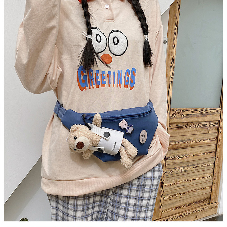 Cute Bear Simple Canvas Bag Girl Ins Lightweight Crossbody Bag 2021 New Japanese Style Student Sports Chest Bag