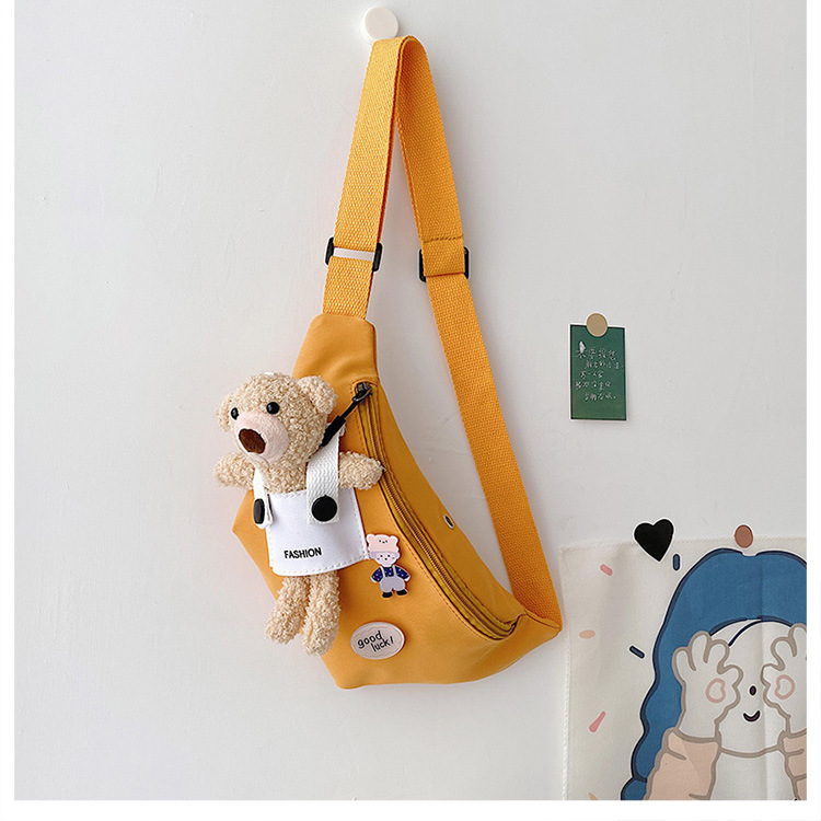 Cute Bear Simple Canvas Bag Girl Ins Lightweight Crossbody Bag 2021 New Japanese Style Student Sports Chest Bag