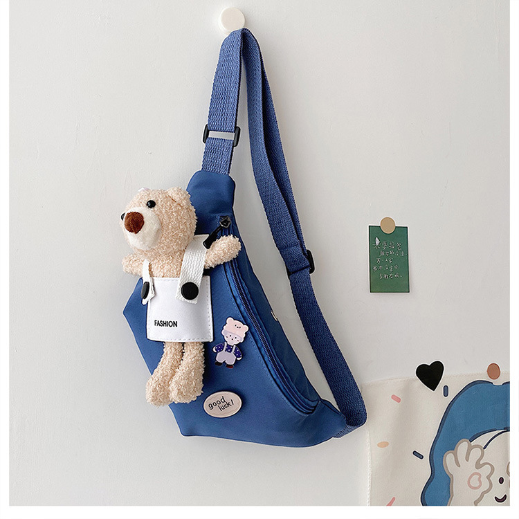 Cute Bear Simple Canvas Bag Girl Ins Lightweight Crossbody Bag 2021 New Japanese Style Student Sports Chest Bag
